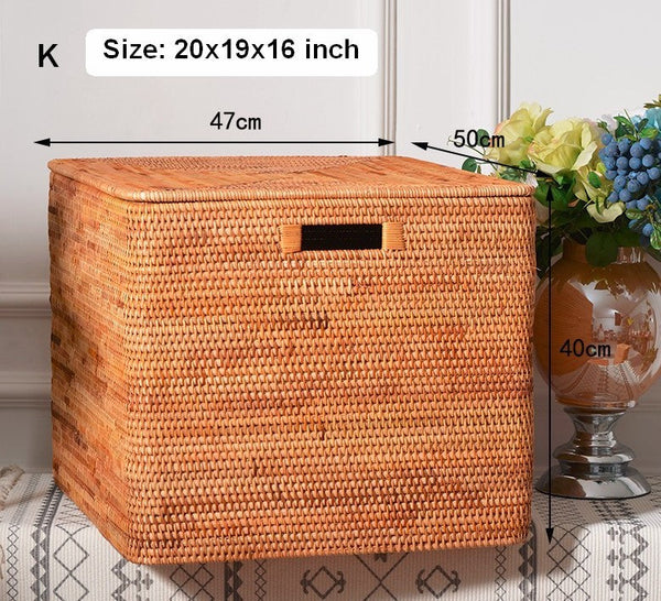 Extra Large Rattan Storage Baskets for Clothes, Rectangular Storage Basket with Lid, Kitchen Storage Baskets, Oversized Storage Baskets for Bedroom-Paintingforhome