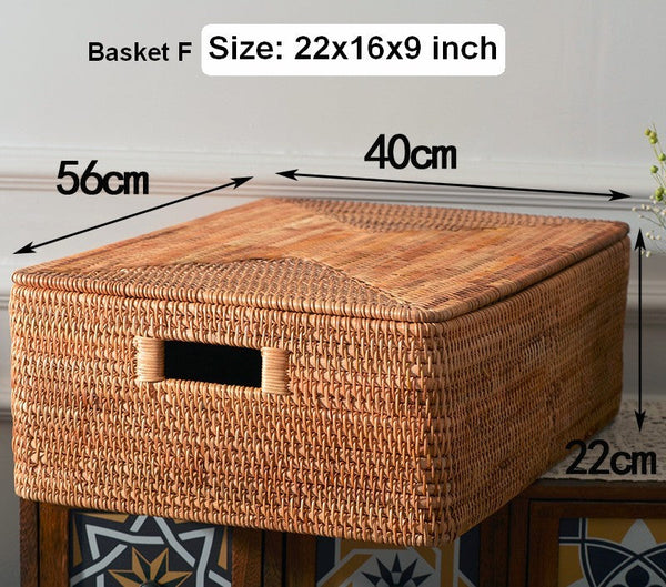 Rectangular Storage Basket with Lid, Rattan Basket, Storage Basket for Shelves, Storage Baskets for Bathroom, Bedroom Storage Baskets-Paintingforhome