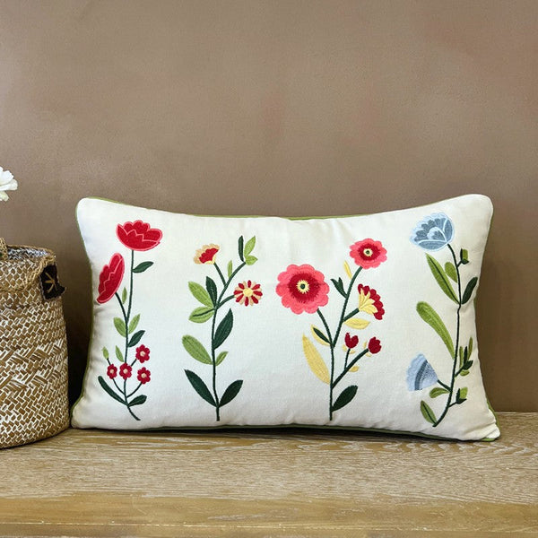 Throw Pillows for Couch, Spring Flower Decorative Throw Pillows, Farmhouse Sofa Decorative Pillows, Embroider Flower Cotton Pillow Covers-Paintingforhome