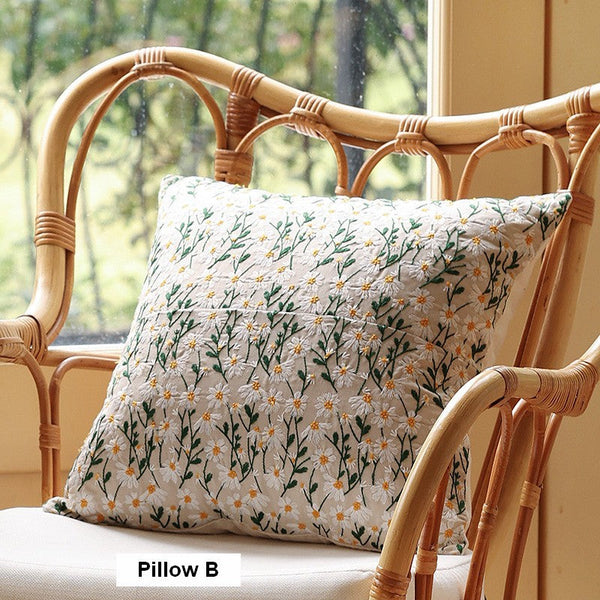 Decorative Pillows for Couch, Farmhouse Decorative Pillows for Sofa, Embroider Flower Cotton Pillow Covers, Spring Flower Decorative Pillows for Bedroom-Paintingforhome