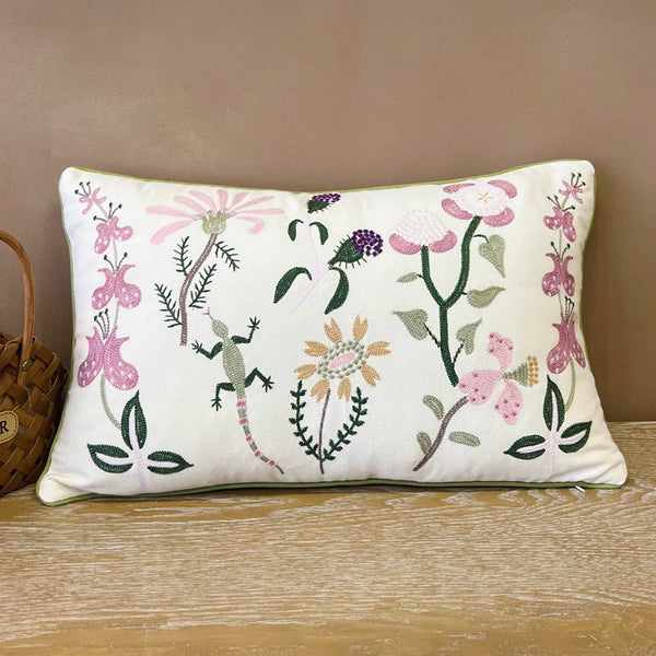 Embroider Flower Cotton Pillow Covers, Spring Flower Decorative Throw Pillows, Farmhouse Sofa Decorative Pillows, Flower Decorative Throw Pillows for Couch-Paintingforhome