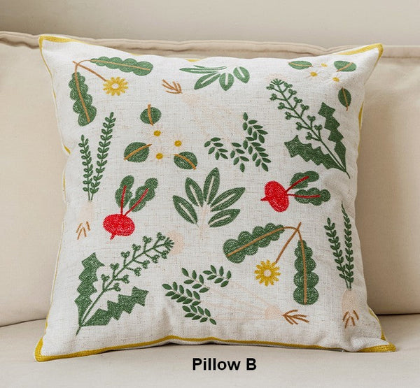 Farmhouse Sofa Decorative Pillows, Embroider Flower Cotton Pillow Covers, Spring Flower Decorative Throw Pillows, Decorative Pillows for Couch-Paintingforhome