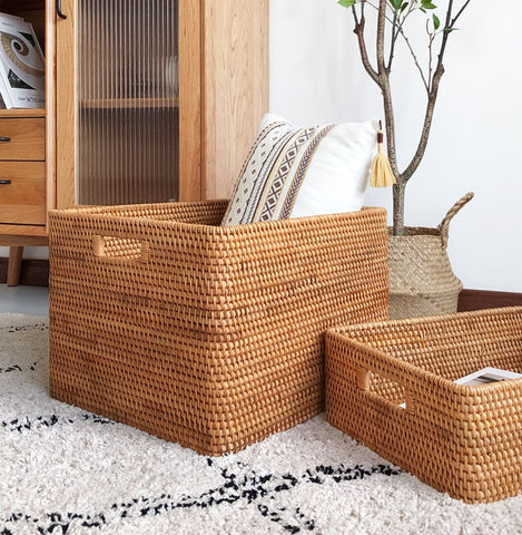 Rectangular Storage Basket for Shelves, Rattan Storage Basket for Kitchen, Storage Baskets for Bathroom, Woven Storage Baskets for Clothes-Paintingforhome