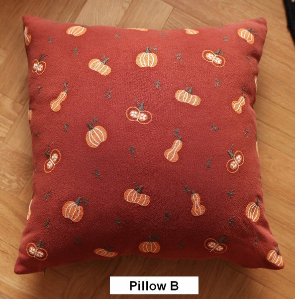 Wheat Stalk Pumpkin Decorative Throw Pillows, Decorative Pillows for Couch, Farmhouse Sofa Decorative Pillows, Embroider Cotton Pillow Covers-Paintingforhome