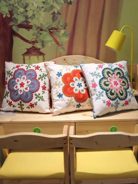 Flower Decorative Pillows for Couch, Sofa Decorative Pillows, Embroider Flower Cotton Pillow Covers, Farmhouse Decorative Throw Pillows-Paintingforhome