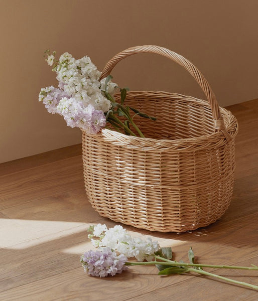 Hand-woven Wicker Storage Basket, Natural Fruit Basket, Storage Basket for Kitchen, Picnic Storage Basket with Handle, Willow Weaving Storage Basket for Shelves-Paintingforhome