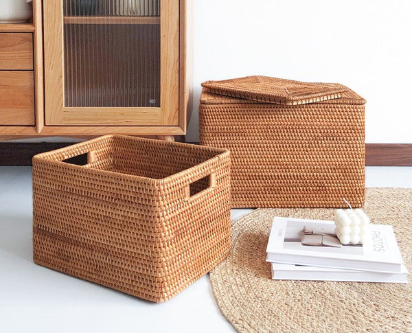 Storage Basket for Shelves, Woven Storage Basket for Toys, Rattan Storage Basket for Clothes, Large Rectangular Storage Basket, Storage Baskets for Bedroom-Paintingforhome