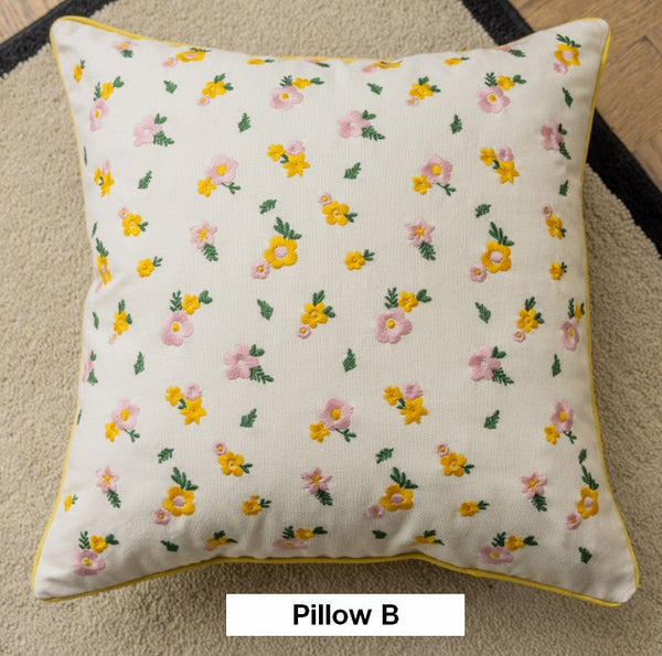 Spring Flower Decorative Pillows for Dining Room, Embroider Flower Cotton Pillow Covers, Decorative Pillows for Sofa, Farmhouse Decorative Pillows for Couch-Paintingforhome