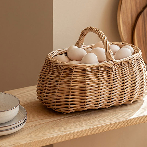 Hand-woven Wicker Storage Basket, Small Picnic Storage Basket with Handle, Willow Weaving Baskets for Vegetable, Natural Fruit Basket, Kitchen Storage Baskets-Paintingforhome