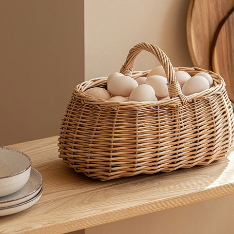 Hand-woven Wicker Storage Basket, Small Picnic Storage Basket with Handle, Willow Weaving Baskets for Vegetable, Natural Fruit Basket, Kitchen Storage Baskets-Paintingforhome