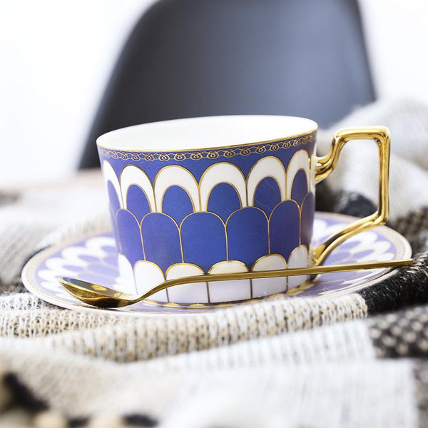 British Tea Cups, Elegant Porcelain Coffee Cups, Latte Coffee Cups with Gold Trim and Gift Box, Tea Cup and Saucer-Paintingforhome