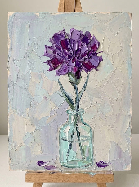 Original Flower Paintings, Purple Carnations in Glass Vase, Original Oil Paintings, Hand Painted Canvas Art, Small Canvas Artwork for Sale, Impasto Canvas Artwork