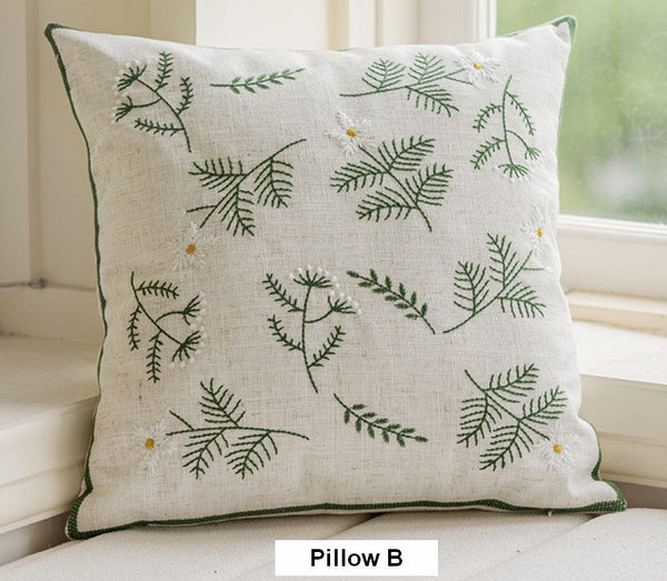 Spring Flower Decorative Pillows for Dining Room, Embroider Flower Cotton Pillow Covers, Decorative Pillows for Sofa, Farmhouse Decorative Pillows for Couch-Paintingforhome