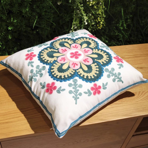 Flower Decorative Pillows for Couch, Sofa Decorative Pillows, Embroider Flower Cotton Pillow Covers, Farmhouse Decorative Throw Pillows-Paintingforhome
