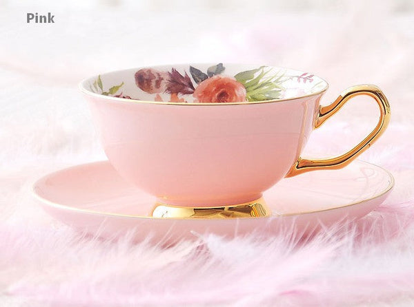 Royal Porcelain Tea Cup Saucer Set, Elegant Flower Pattern Ceramic Coffee Cups, Beautiful British Tea Cups, Unique Traditional Afternoon Tea Cup and Saucer in Gift Box-Paintingforhome