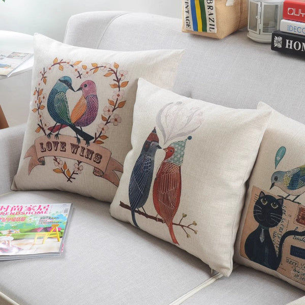 Decorative Sofa Pillows for Children's Room, Love Birds Throw Pillows for Couch, Singing Birds Decorative Throw Pillows, Embroider Decorative Pillow Covers-Paintingforhome
