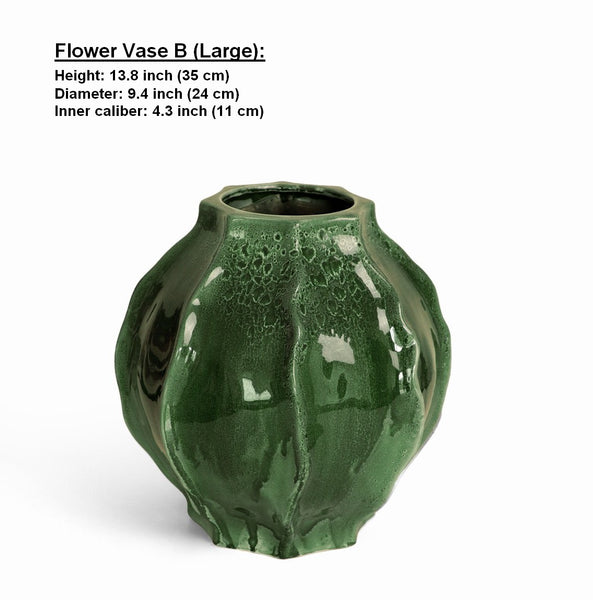 Handmade Modern Flower Vase, Centerpiece Ceramic Bouquet Vases, Large Contemporary Vases on Dining Table, Green Porcelain Vases for Modern Home Decor-Paintingforhome