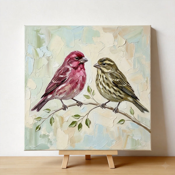 House Finch Bird Painting, Hand Painted Canvas Art, Small Art on Canvas, Miniature Wall Art, Original Oil Paintings for Sale
