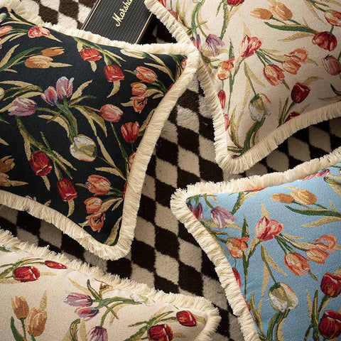 Large Flower Decorative Pillows for Bedroom, Decorative Sofa Pillows for Couch, Tulip Flower Pillow Covers, Farmhouse Decorative Pillows-Paintingforhome