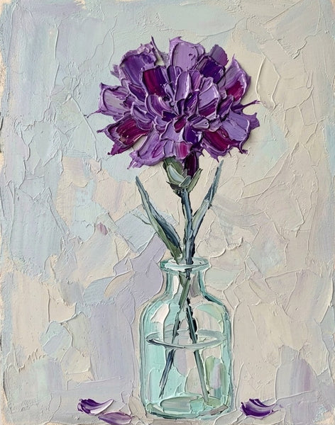 Original Flower Paintings, Purple Carnations in Glass Vase, Original Oil Paintings, Hand Painted Canvas Art, Small Canvas Artwork for Sale, Impasto Canvas Artwork