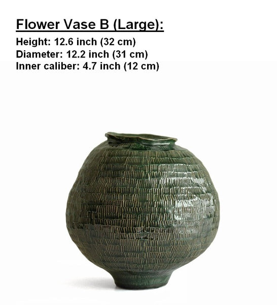 Centerpiece Ceramic Bouquet Vases, Green Porcelain Vases for Modern Home Decor, Large Contemporary Vases on Dining Table, Handmade Modern Flower Vase-Paintingforhome