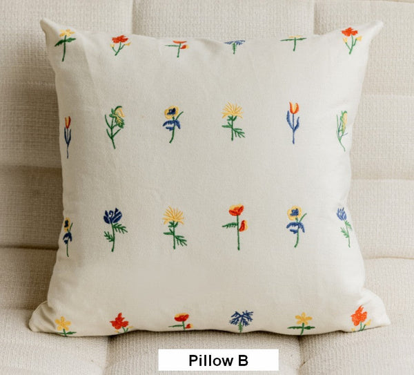 Decorative Pillows for Couch, Farmhouse Decorative Pillows for Sofa, Embroider Flower Cotton Pillow Covers, Spring Flower Decorative Pillows for Bedroom-Paintingforhome
