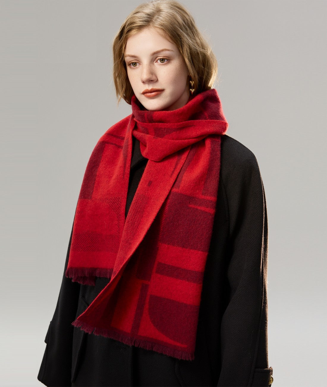 Modern Wool Scarf for Women, Casual Scarf for Women, Fashion Designer Scarf, Cold Weather Scarf, Red Winter Scarf, Soft Cashmere Scarf for Women-Paintingforhome