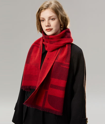 Modern Wool Scarf for Women, Casual Scarf for Women, Fashion Designer Scarf, Cold Weather Scarf, Red Winter Scarf, Soft Cashmere Scarf for Women-Paintingforhome