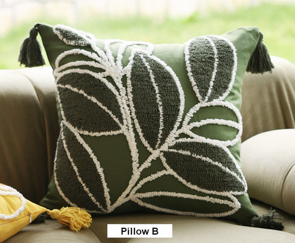 Contemporary Modern Sofa Pillow Covers, Square Modern Throw Pillows for Couch, Leaf Decorative Pillows for Bedroom, Modern Decorative Pillows for Interior Design-Paintingforhome