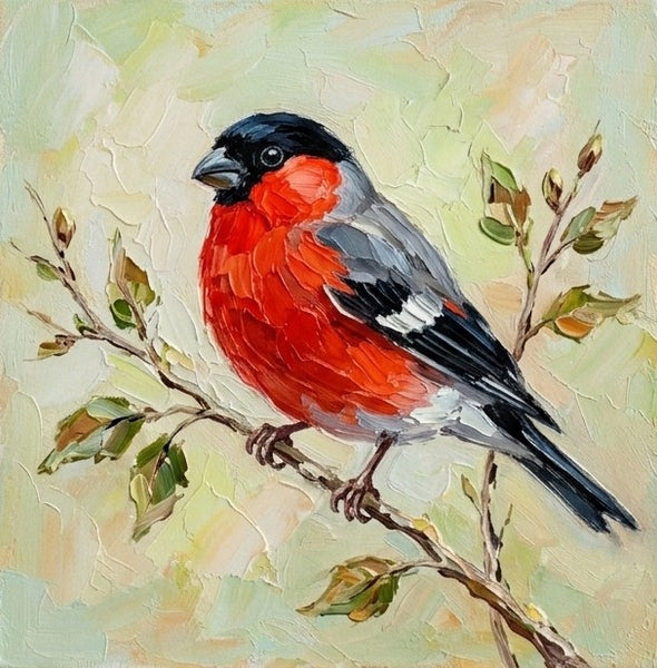 Original Small Paintings, Bullfinch Bird Painting, Heavy Texture Painting, Hand Painted Canvas Art, Bird Art on Canvas, Miniature Wall Art