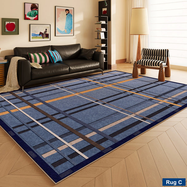 Mid Century Modern Rugs, Bedroom Modern Floor Carpet, Blue Modern Rug Designs, Contemporary Modern Rugs for Dining Room, Living Room Rug Ideas-Paintingforhome