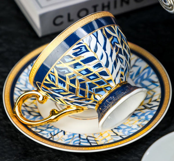 Creative Porcelain Tea Cup Saucer Set, 8 Ounce Tea Cup and Saucer Set of 2 Cups in Gift Box as Birthday Gift, Beautiful British Tea Cup with Saucer, Elegant Ceramic Coffee Cups-Paintingforhome