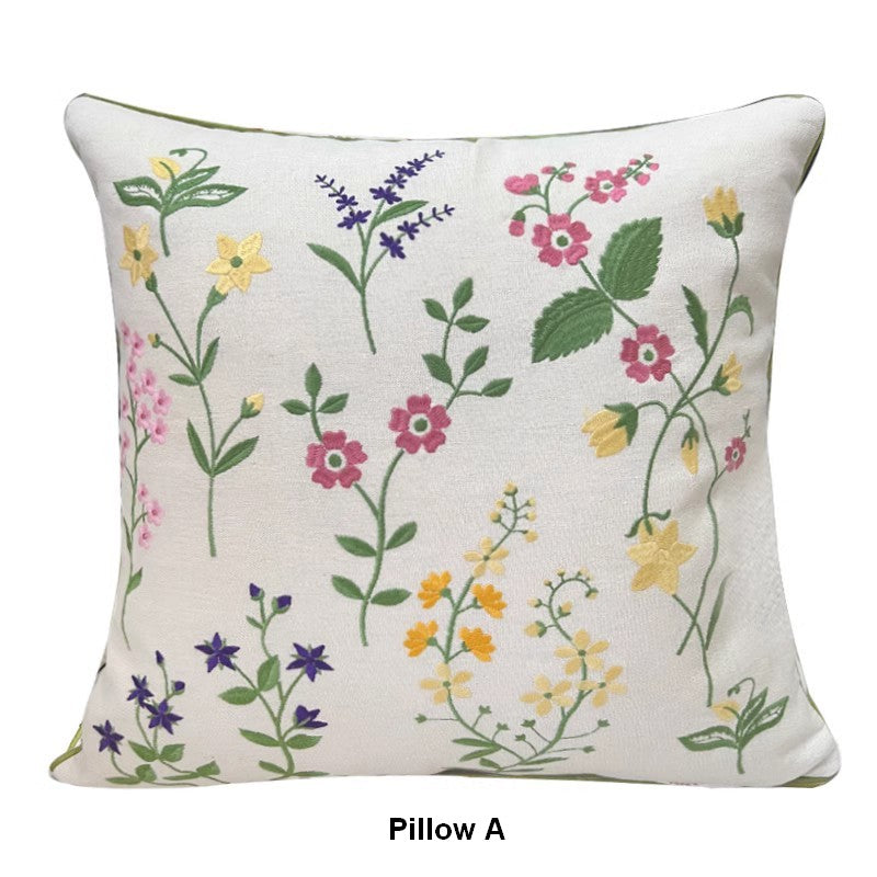 Farmhouse Sofa Decorative Pillows, Embroider Flower Cotton Pillow Covers, Spring Flower Decorative Throw Pillows, Flower Decorative Throw Pillows for Couch-Paintingforhome