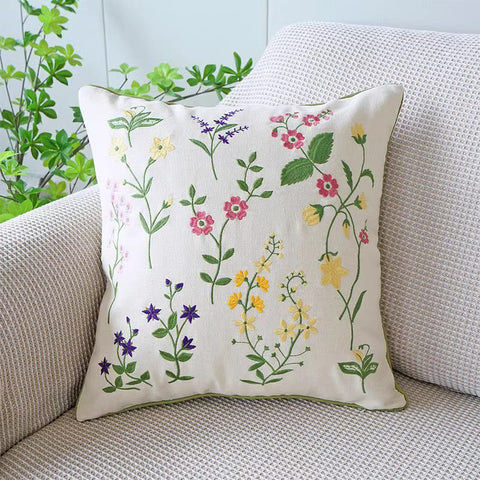 Farmhouse Sofa Decorative Pillows, Embroider Flower Cotton Pillow Covers, Spring Flower Decorative Throw Pillows, Flower Decorative Throw Pillows for Couch-Paintingforhome
