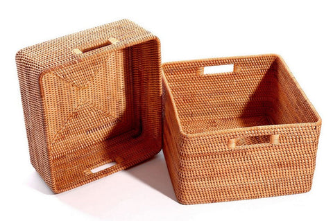 Storage Baskets for Kitchen, Woven Rattan Rectangular Storage Baskets, Wicker Storage Basket for Clothes, Storage Baskets for Bathroom, Storage Baskets for Toys-Paintingforhome