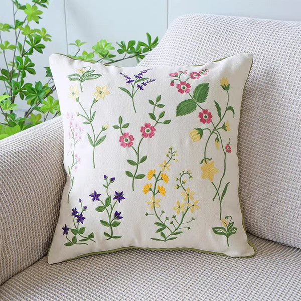Farmhouse Sofa Decorative Pillows, Embroider Flower Cotton Pillow Covers, Spring Flower Decorative Throw Pillows, Flower Decorative Throw Pillows for Couch-Paintingforhome
