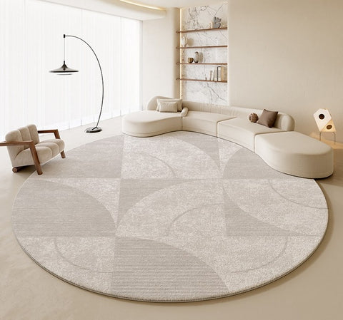 Circular Modern Rugs for Living Room, Grey Round Rugs for Bedroom, Round Carpets under Coffee Table, Contemporary Round Rugs for Dining Room-Paintingforhome