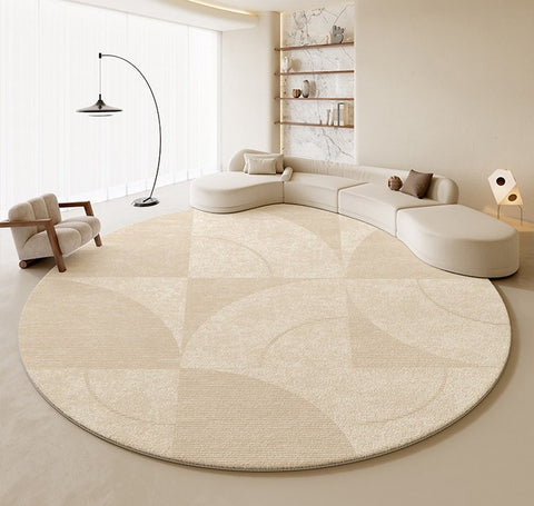 Contemporary Modern Rugs for Bedroom, Abstract Geometric Round Rugs under Sofa, Cream Color Rugs under Coffee Table, Dining Room Modern Rugs-Paintingforhome