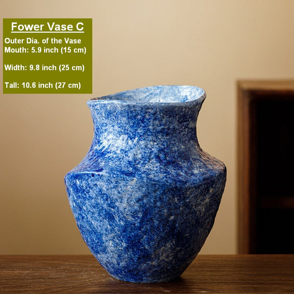 Handmade Water Holding Flower Vases, Centerpiece on Dining Table, Blue Pottery Bud Vases, Large Flower Vases on Table, Modern Pottery Flower Vases-Paintingforhome