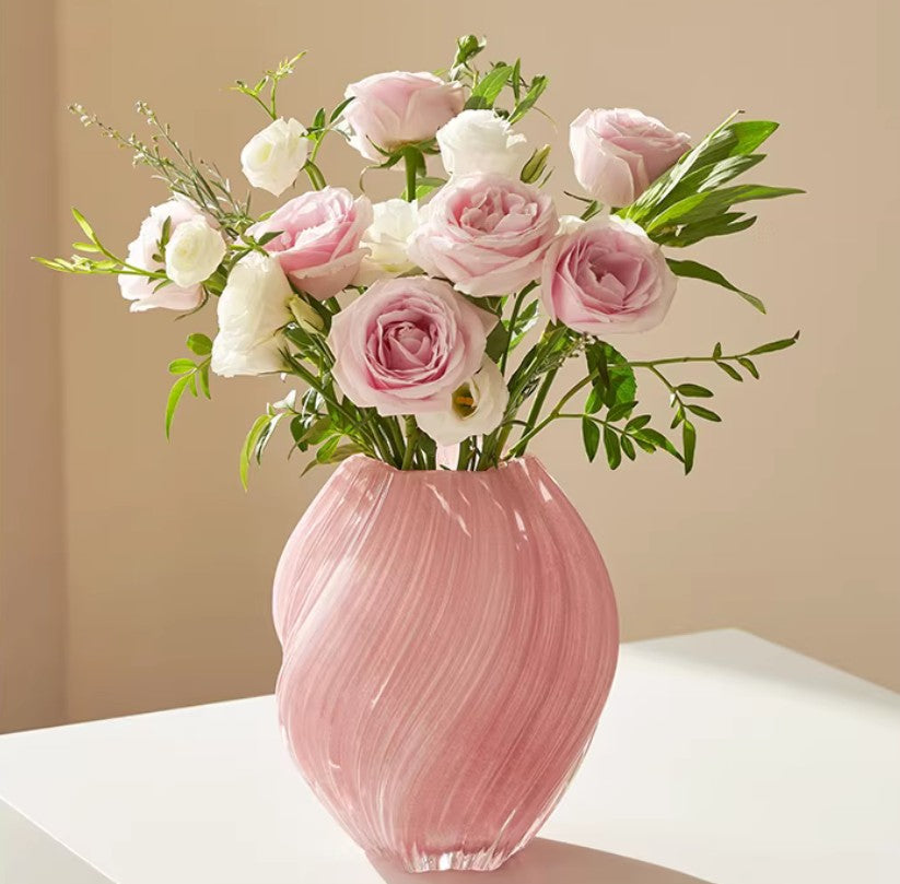 Handmade Contemporary Glass Vase, Mid Century Pink Decor, Modern Artistic Vessel, Unique Flower Holder