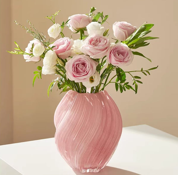 Modern Vases for Living Room, Unique Decorative Glass Vase, Centerpiece Vases on Table, Handmade Contemporary Glass Vases, Mid Century Pink Vases for Flowers-Paintingforhome