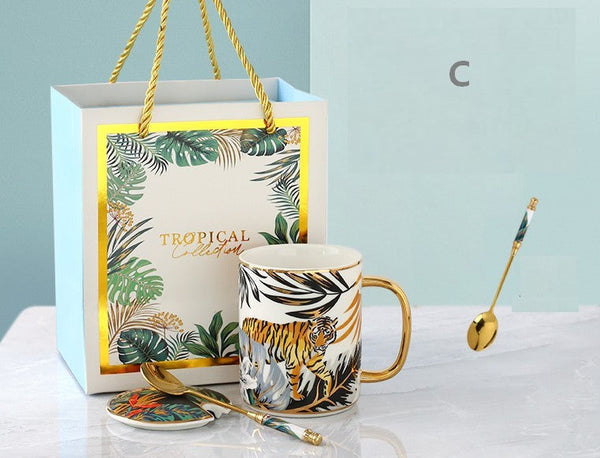 Large Capacity Jungle Animal Porcelain Mugs, Creative Porcelain Cups, Large Ceramic Mugs for Office, Unique Ceramic Mugs in Gift Box-Paintingforhome