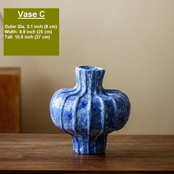 Modern Pottery Flower Vases, Handmade Water Holding Flower Vases, Centerpiece on Dining Table, Blue Ceramic Bud Vases, Tall Flower Vases on Table-Paintingforhome