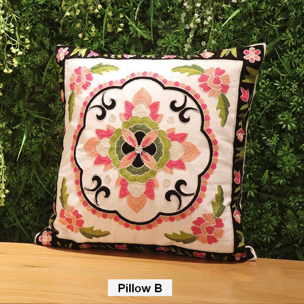 Sofa Decorative Pillows, Embroider Flower Cotton Pillow Covers, Cotton Flower Decorative Pillows, Farmhouse Decorative Throw Pillows for Couch-Paintingforhome