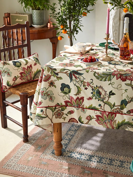 Spring Flower Table Cover for Kitchen, Large Modern Rectangular Tablecloth Ideas for Dining Room Table, Rustic Garden Floral Tablecloth for Round Table-Paintingforhome