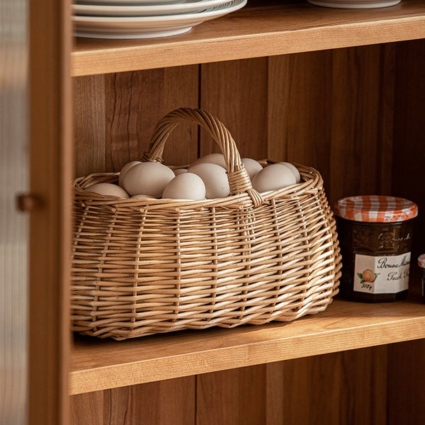 Hand-woven Wicker Storage Basket, Small Picnic Storage Basket with Handle, Willow Weaving Baskets for Vegetable, Natural Fruit Basket, Kitchen Storage Baskets-Paintingforhome