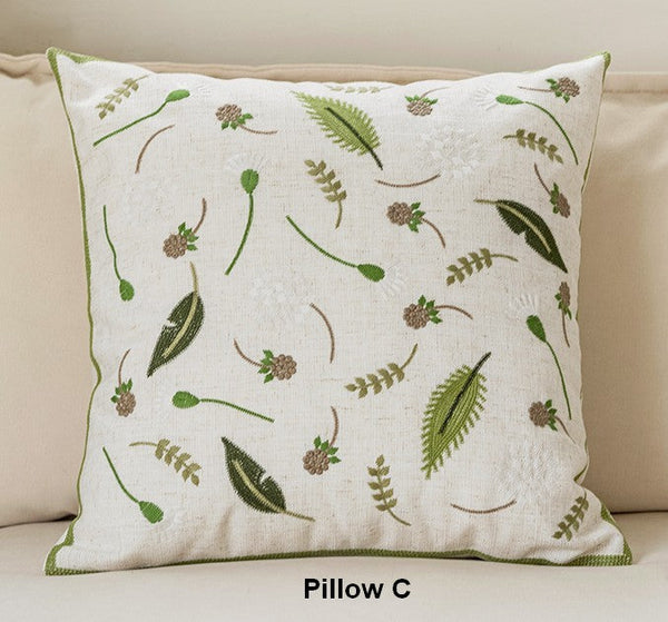 Spring Flower Decorative Throw Pillows, Decorative Pillows for Couch, Farmhouse Sofa Decorative Pillows, Embroider Flower Cotton Pillow Covers-Paintingforhome