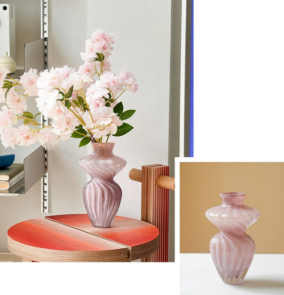 Modern Vases for Living Room, Mid Century Pink Vases for Flowers, Handmade Contemporary Glass Vases, Unique Decorative Glass Vase, Centerpiece Vases on Table-Paintingforhome