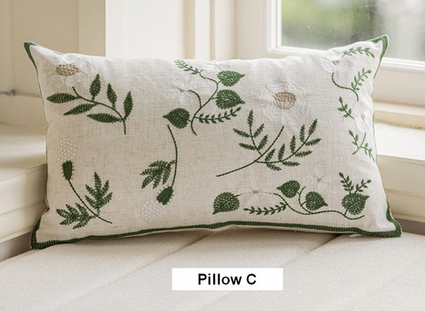 Spring Flower Decorative Pillows for Dining Room, Embroider Flower Cotton Pillow Covers, Decorative Pillows for Sofa, Farmhouse Decorative Pillows for Couch-Paintingforhome