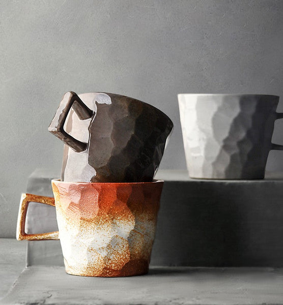 Modern Handmade Pottery Coffee Cup, Creative Brown White Black Blue Ceramic Coffee Mugs, Large Unique Tea Cup, Large Capacity Coffee Cups-Paintingforhome